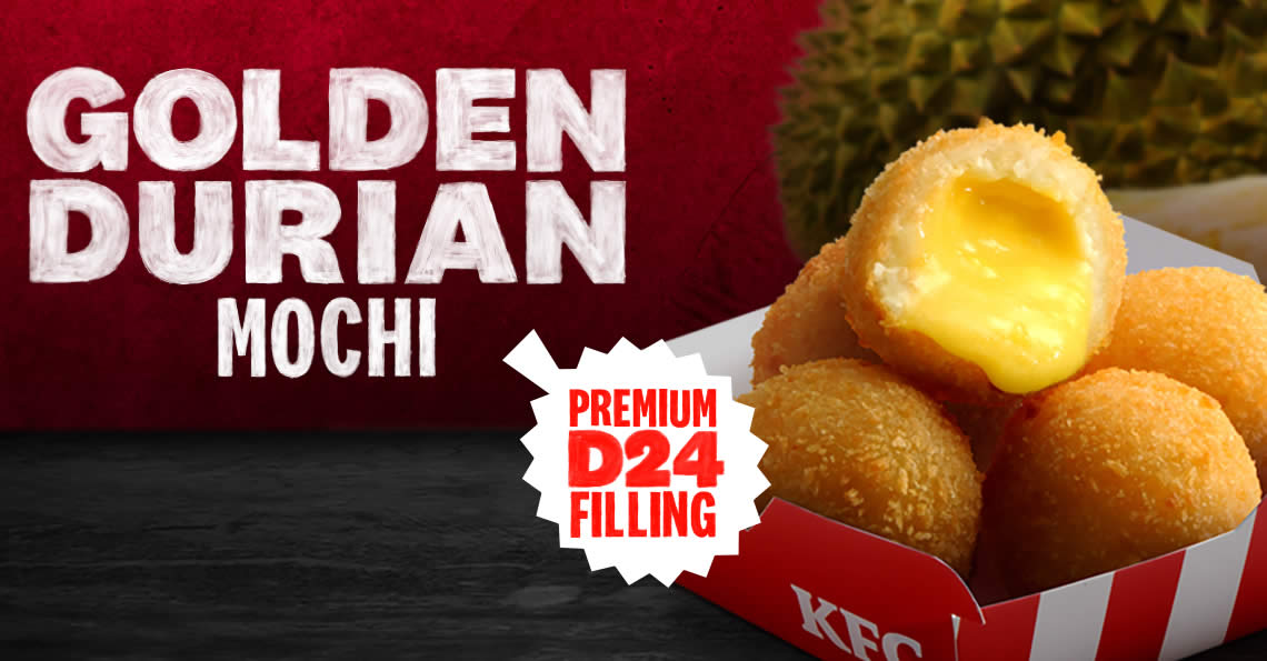 Featured image for KFC S'pore launches new Golden Durian Mochi containing premium D24 durian filling available till 30 April 2022