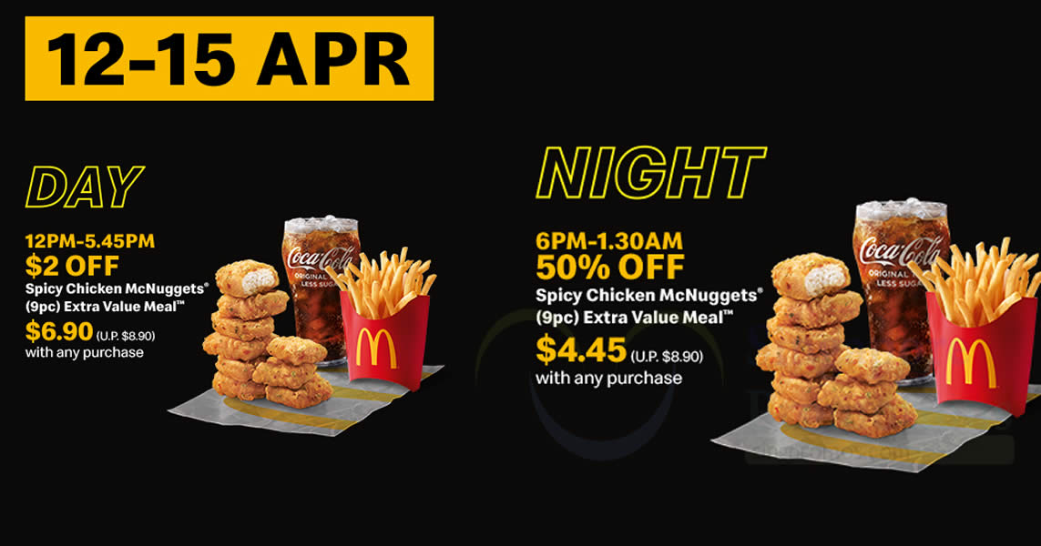 Featured image for McDelivery S'pore: 50% off Spicy Chicken McNuggets® EVM & $2 off Spicy Chicken McNuggets® EVM till 15 Apr 2021