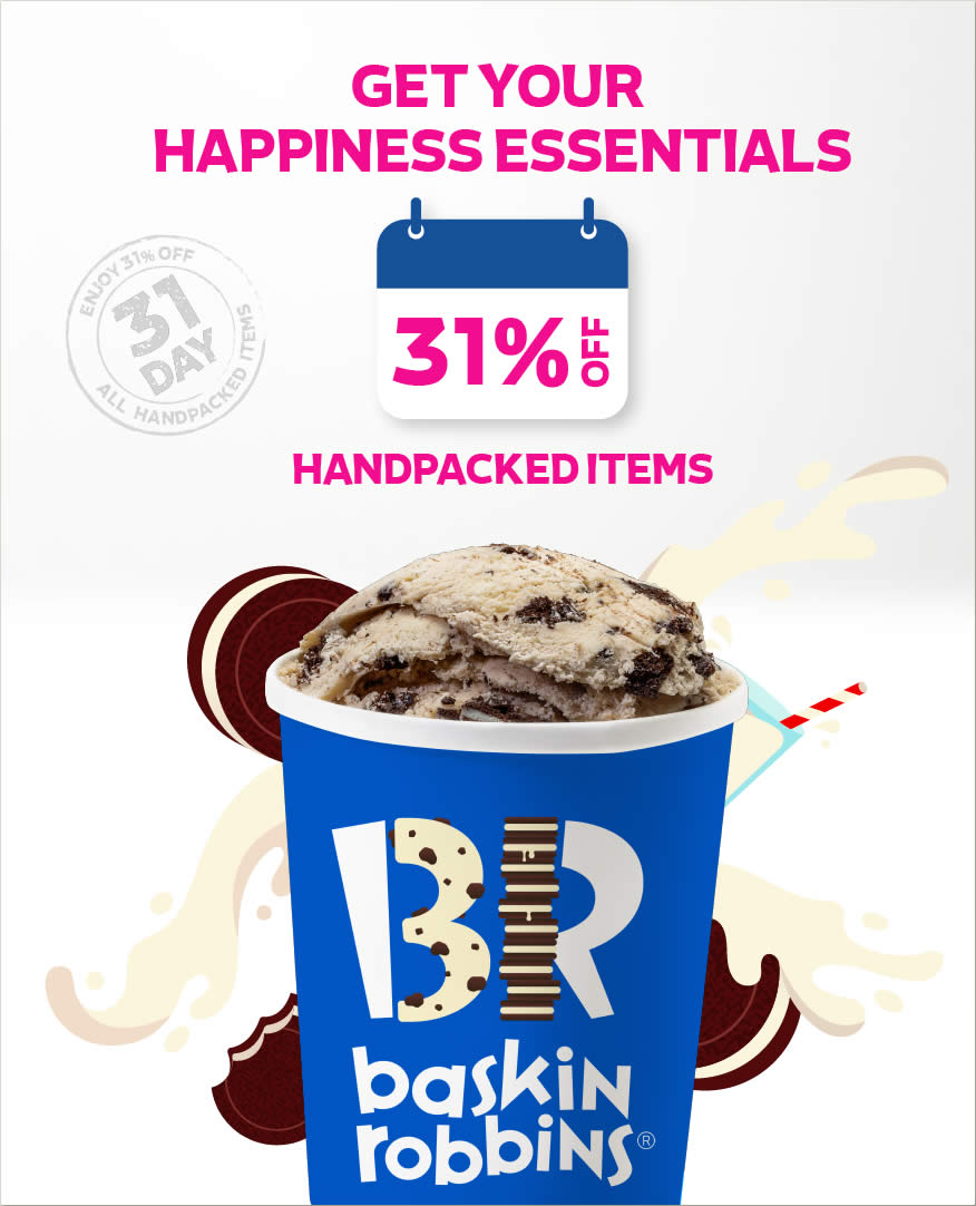 Lobang: Baskin-Robbins S’pore: Save 31% off handpacked ice cream at all outlets on 31 May 2022 - 18