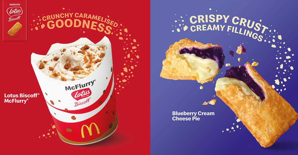 Featured image for McDonald's S'pore offering Lotus Biscoff McFlurry & Blueberry Cream Cheese Pie (From 27 May 2021)