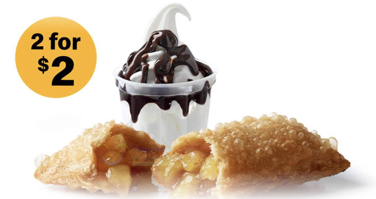 Featured image for McDonald's S'pore: 2 for $2 consisting of Hot Fudge Sundae + Apple Pie till 19 Sep 2021