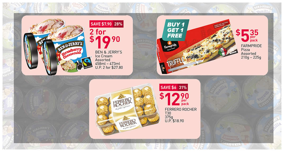 Featured image for Fairprice 7-Day Deals: Ben & Jerry's 2-for-$19.90 (U.P. $27.80),1-for-1 Farmpride Pizza & more till 12 May 2021