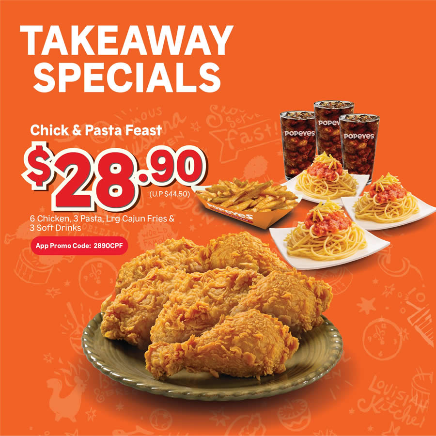 Popeyes S’pore has takeaway specials from 8.90 (usual 18.40) for a