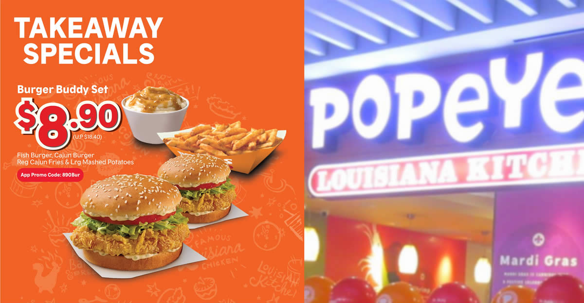 Featured image for Popeyes S'pore has takeaway specials from $8.90 (usual $18.40) for a limited time (From 19 May 2021)