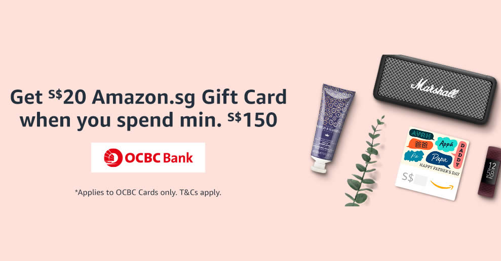 Featured image for Amazon.sg: Get a S$20 Gift Card when you spend S$150 or more using OCBC cards till 6 June 2021