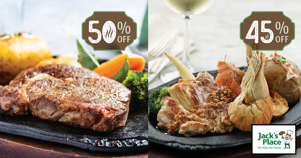 Featured image for Jack's Place is offering $12 sizzling steak deals (45% - 50% off) on selected days from 22 June 2021