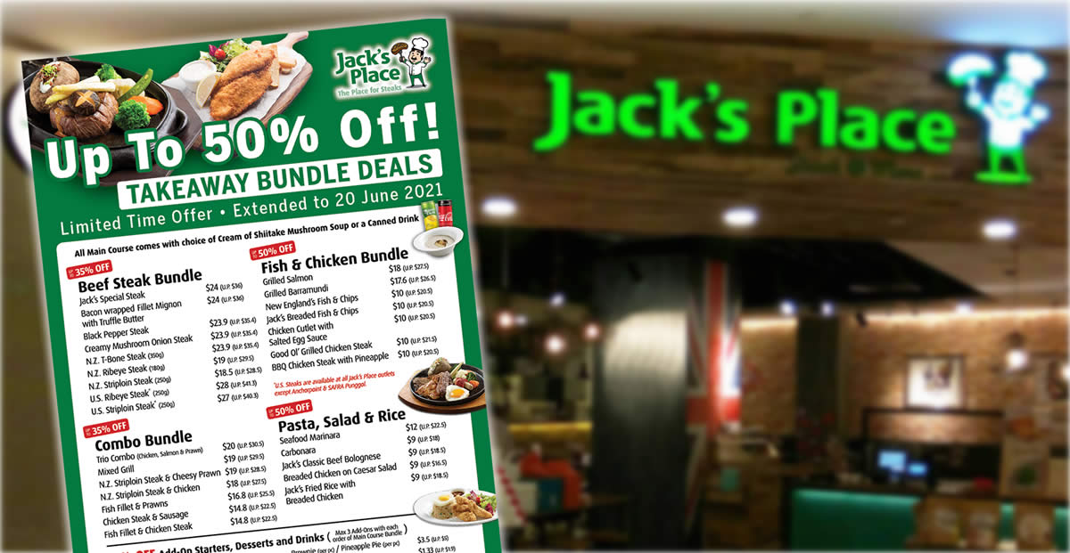 Featured image for Jack's Place extends their up to 50% off takeaway bundle deals till 20 June 2021