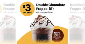 Featured image for (EXPIRED) McCafe: $3 (U.P. $4.90) Double Chocolate Frappe (S) with any purchase (Mon-Thu) till 10 Jun 2021