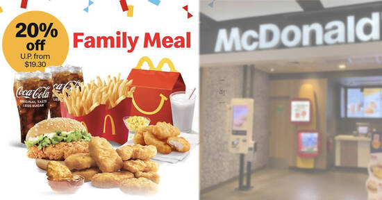 Featured image for McDonald's S'pore: 20% off 9pc Chicken McNuggets Family Meal (U. P. from $19.30) till 13 June 2021