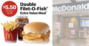 Featured image for (EXPIRED) McDonald’s S’pore: $5.50 (usual fr $7.35) Double Filet-O-Fish Extra Value Meal till 25 June 2021