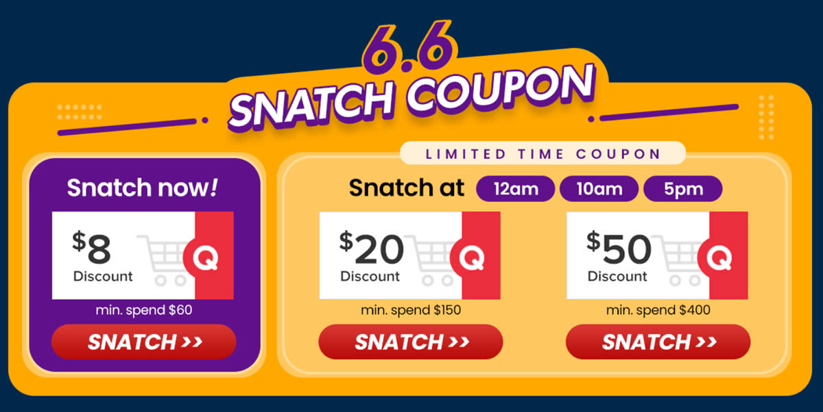 Featured image for Qoo10: Super Sale - grab $8, $20 & $50 cart coupons daily till 10 June 2021