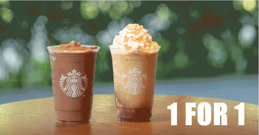 Featured image for Starbucks S'pore: 1-for-1 treat on selected beverages from 28 Jun - 1 Jul when you pay with your Starbucks Card