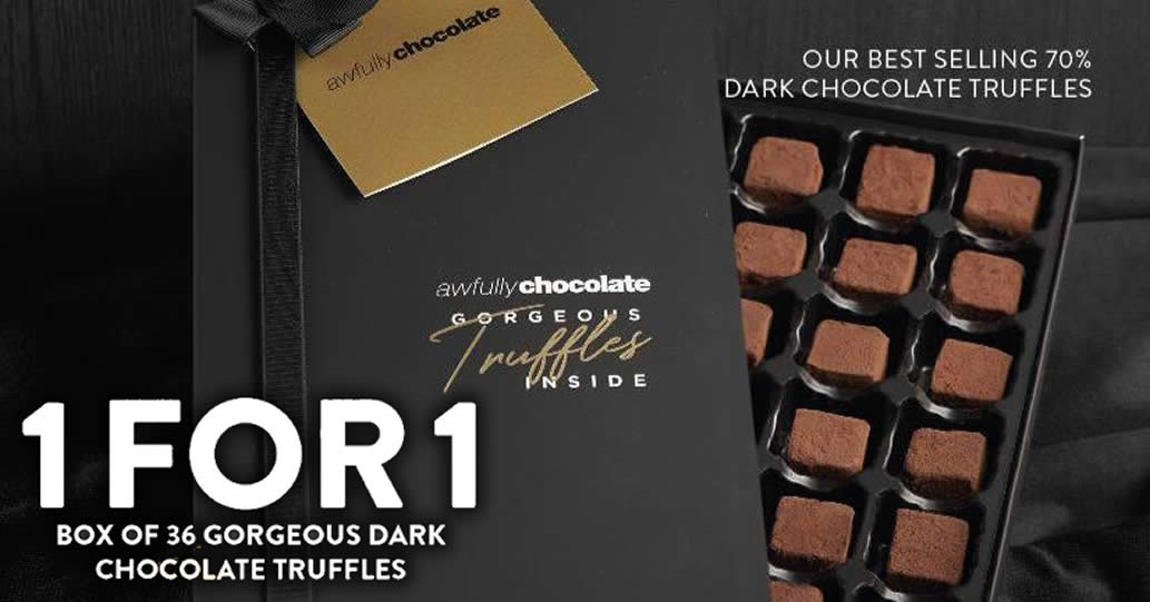Featured image for Awfully Chocolate: 1-for-1 Box of 36 Gorgeous Dark Chocolate Truffles from 28 July 2021