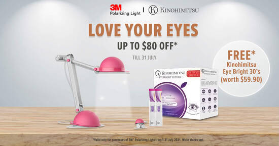 Featured image for FREE Kinohimitsu Eye Bright 30's (worth $59.90) with purchase of any 3M™ Polarizing Task Light* till 31 July 2021