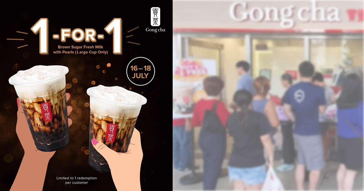 Featured image for Gong Cha S'pore to offer 1-for-1 Brown Sugar Fresh Milk with Pearls at most outlets from 16 - 18 July 2021