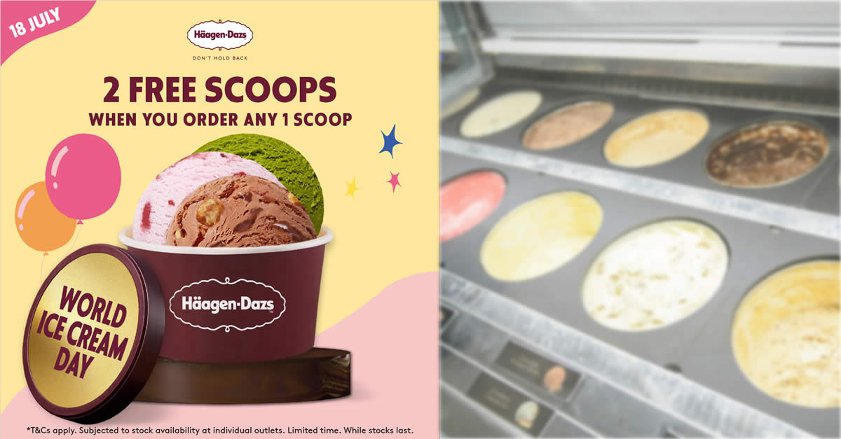 Featured image for Haagen-Dazs S'pore cafes will be offering 2 free scoops when you buy 1 scoop on 18 July 2021