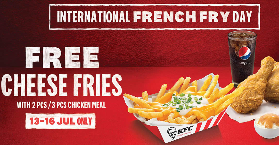 Featured image for KFC S'pore: FREE Cheese Fries when you purchase a 2pcs/3pcs Chicken Meal till 16 July 2021