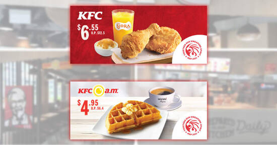 Featured image for KFC S'pore NDP 2021 ecoupons: 2 pcs Chicken Set at $6.55 & more till 31 Aug 2021