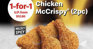 Featured image for McDonald’s S’pore: 1-for-1 Chicken McCrispy® (2pc) for takeaways and delivery orders till 4 Aug 2021