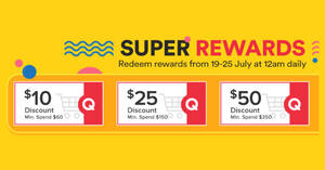 Featured image for (EXPIRED) Qoo10: Super Sale – grab $10, $25 & $50 cart coupons daily till 25 July 2021