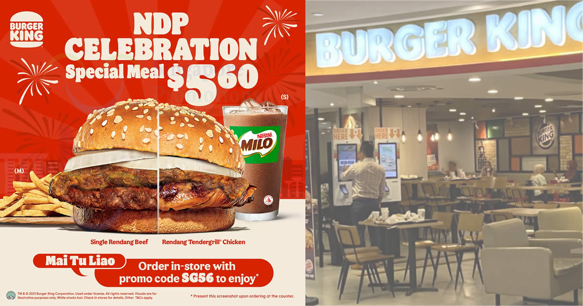 Featured image for Burger King S'pore: $5.60 (usual $7.90) Single Rendang / Rendang Tendergrill Chicken burger value meal till 22 Aug 2021