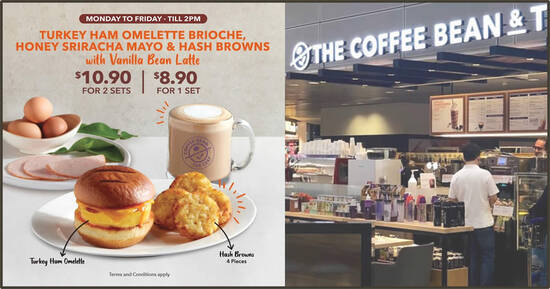 Featured image for Coffee Bean & Tea Leaf S'pore: New Turkey Ham Omelette Brioche weekday breakfast set from S$5.45 each (From 30 Aug)