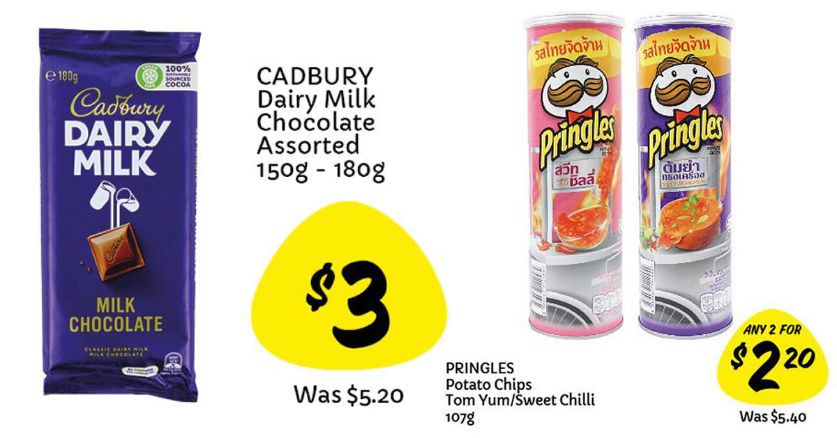 Featured image for Giant is offering $3 Cadbury assorted chocolate bars and Pringles at 2-for-$2.20 (selected flavours) till 25 Aug 2021