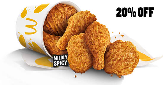 Featured image for McDonald's S'pore: 20% off Chicken McCrispy 6pc (a la carte) from 4 - 5 Sep 2021