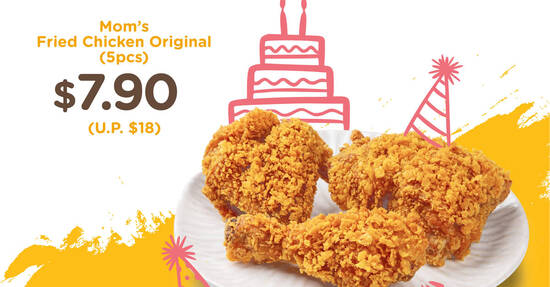 Featured image for MOM'S TOUCH: $7.90 (U.P. $18) 5pcs Mom's Original Fried Chicken promo at 3 outlets till 16 Sep 2021