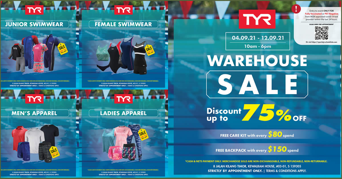 Featured image for TYR Warehouse Sale (Strictly by Appointment Only) from 4 - 12 Sep 2021