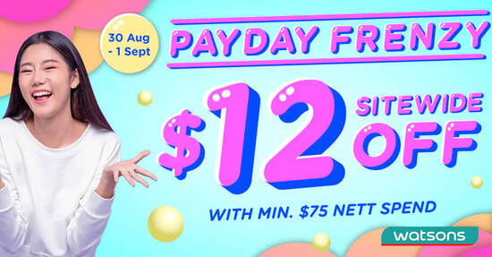 Featured image for Watsons: Get $12 off min $75 orders at online store with this code valid till 1 Sep 2021