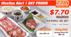 Featured image for Grab the Yakiniku-GO Set (100g + 60g Half Steak) for S$7.70 (U.P: S$15.80) at Jurong Point on 1 Sep 2021