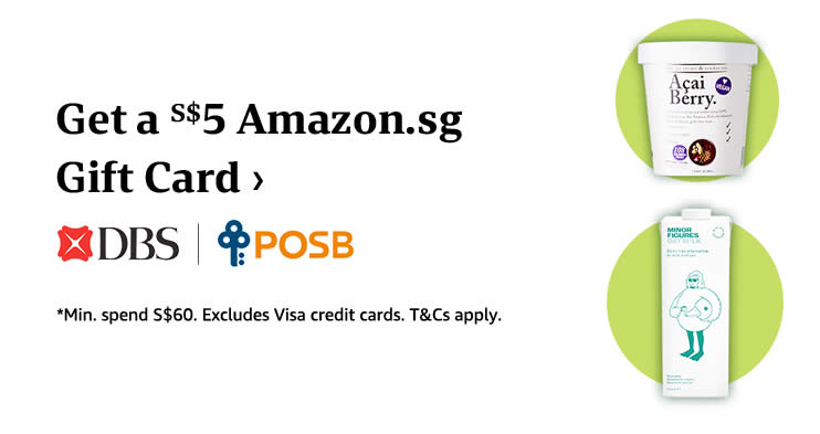 Featured image for Amazon.sg Fresh: Get a S$5 Gift Card when you spend min S$60 using DBS/POSB cards till 10 Sep 2021