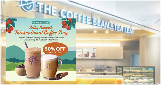 Featured image for Coffee Bean & Tea Leaf is offering 50% off ALL lattes at S'pore stores on 1 October 2021