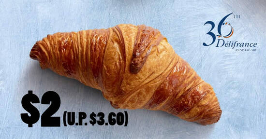 Featured image for Delifrance S'pore is offering their signature croissant at only $2 each (U.P. $3.60) till 7 Sep 2021