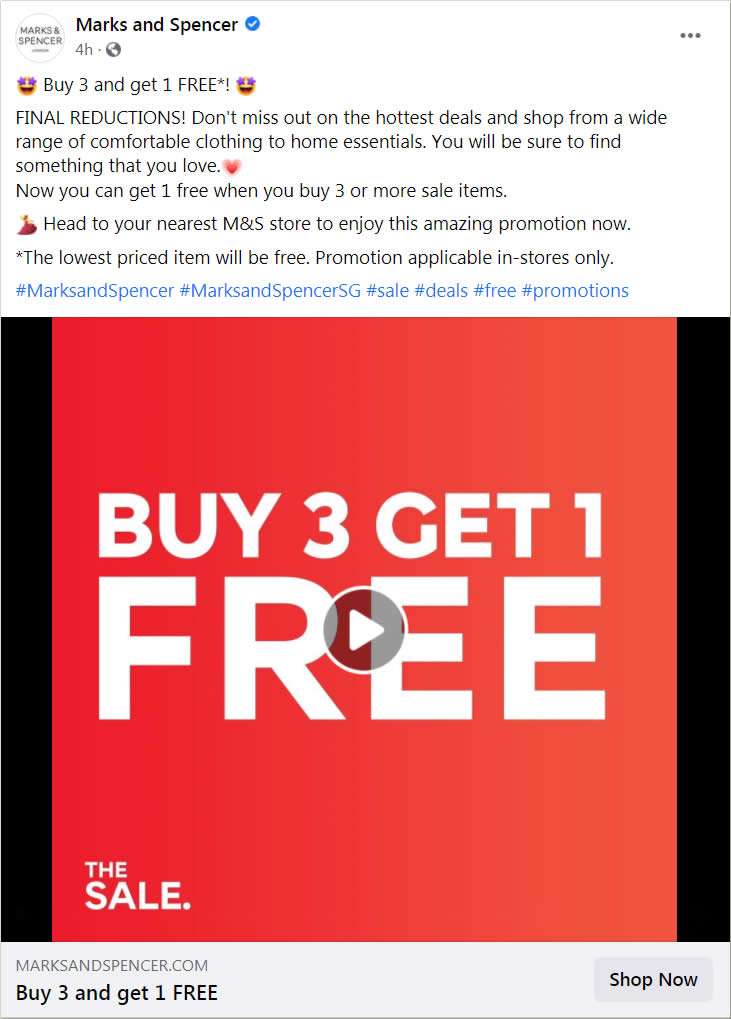 Marks and Spencer: Buy 3 or more sale items and get 1 free (From 4 Sep ...