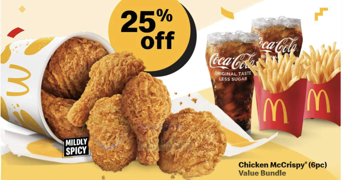 Featured image for McDonald's S'pore: 25% OFF Chicken McCrispy® (6pc) Value Bundle for dine-in/takeaway on Fridays till 24 Sep 2021