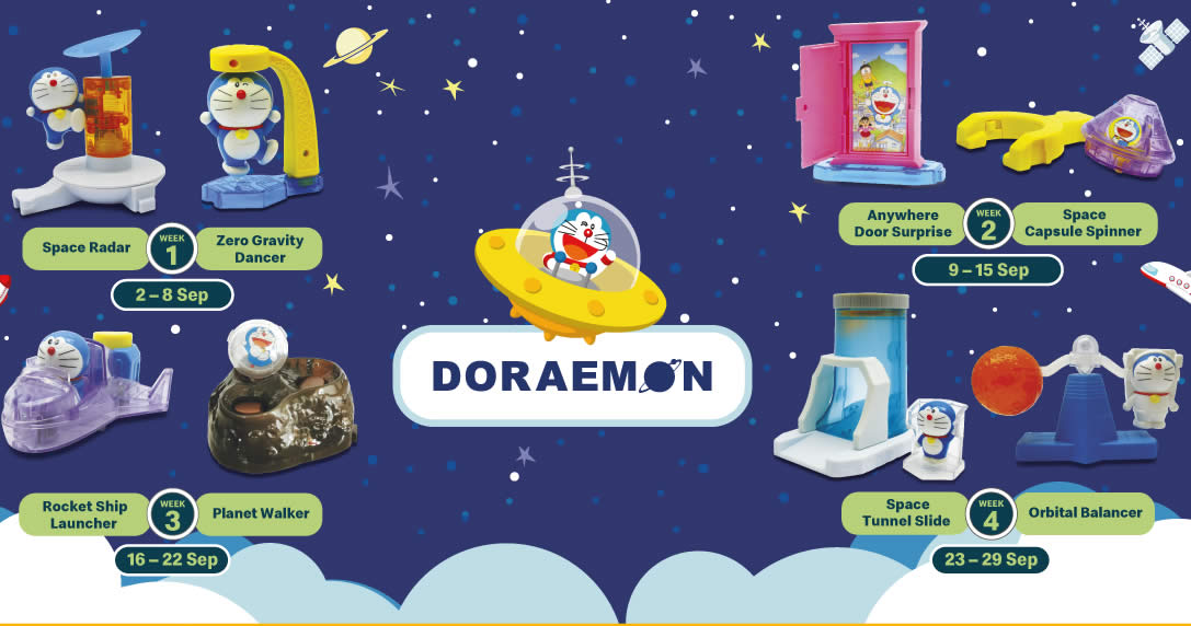 Featured image for McDonald's S'pore is now offering Doraemon toys free with any Happy Meal purchase till 29 Sep 2021
