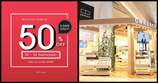Featured image for OWNDAYS is offering Buy 1 Get 1 Free selected items at JCube Store from 20 - 24 Sep 2021