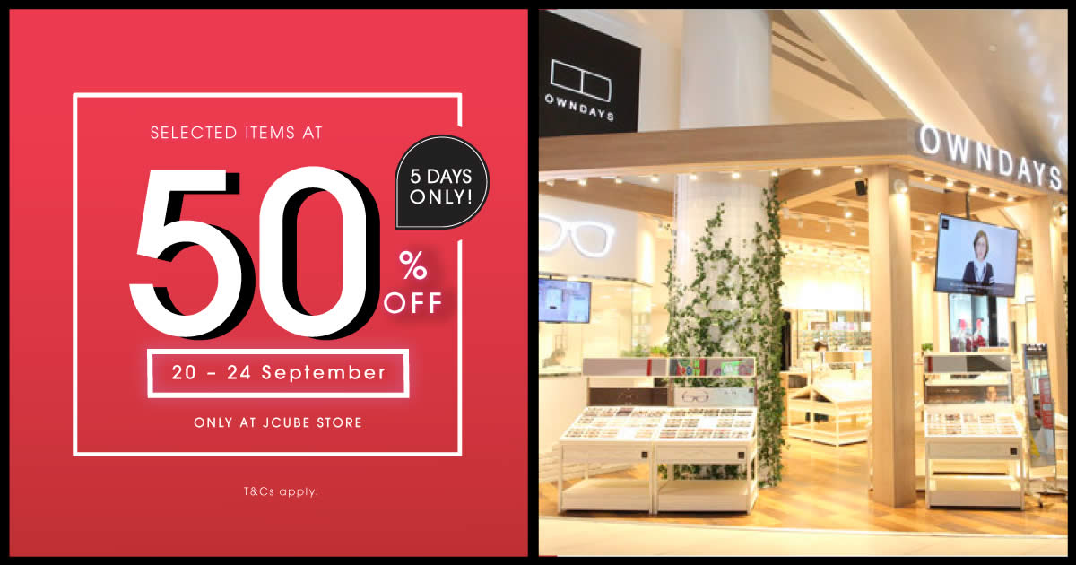 Featured image for OWNDAYS is offering Buy 1 Get 1 Free selected items at JCube Store from 20 - 24 Sep 2021
