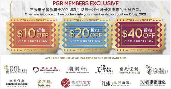 Featured image for Paradise Group is giving away $70 worth of vouchers in celebration of their 10th anniversary till 31 Oct 2021