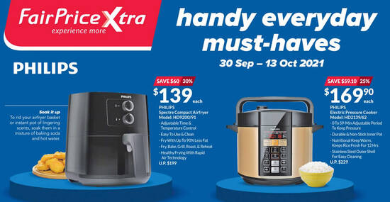 Featured image for Up to 30% off Philips Air Fryer, Pressure Cooker & other Philips offers at Fairprice Xtra till 13 Oct 2021