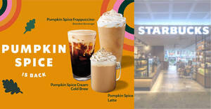 Featured image for Starbucks S’pore brings back Pumpkin Spice Latte and Pumpkin Spice Cream Cold Brew beverages from 30 Sep 2021
