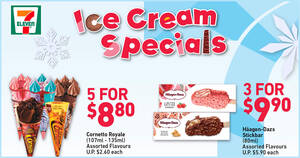 Featured image for 7-Eleven S’pore Ice Cream Specials: 5 for $8.80 Cornetto Royale (U.P. $2.60 each), 3 for $9.90 Häagen-Dazs Stickbar & More till 26 Oct 2021
