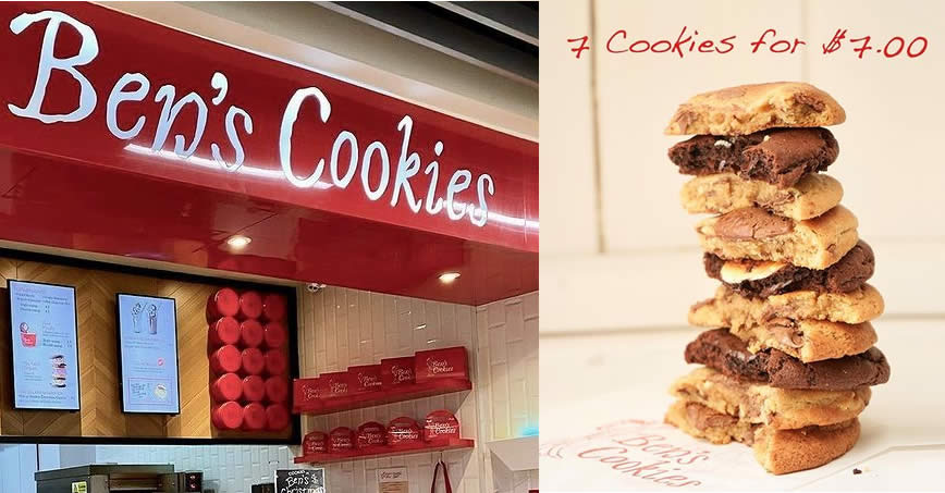 Featured image for (Sold Out!) Ben's Cookies is offering their cookies at 7-for-$7 closing down sale at Wisma Atria from 7 - 10 Oct 2021