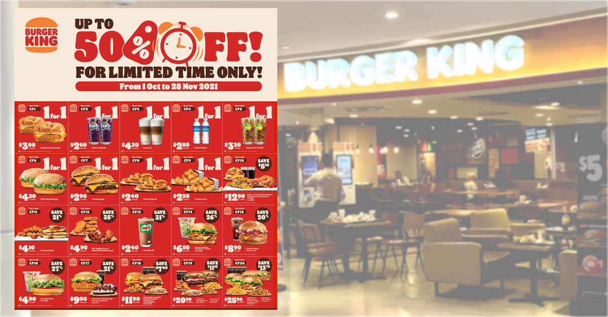 Featured image for 20 Burger King S'pore ecoupons you can use to save up to $13.70 till 28 Nov 2021