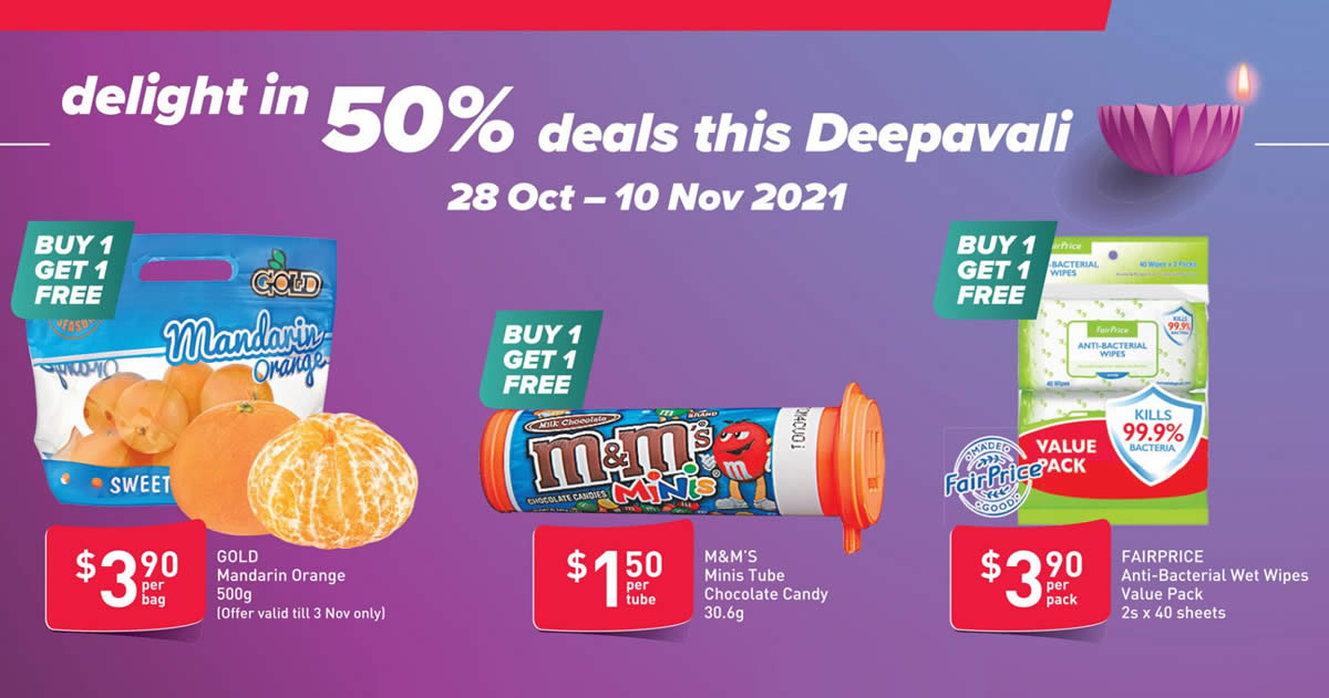 Featured image for Fairprice Has Buy-1-Get-1-Free Anti-Bacterial Wet Wipes, M&M's Minis Tube & more till 10 Nov 2021