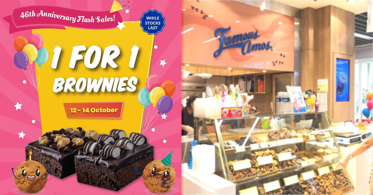 Featured image for Famous Amos is offering 1-for-1 Brownies at S'pore stores from 12 - 14 Oct 2021