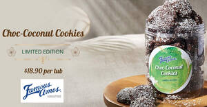 Featured image for Famous Amos S’pore is offering 25% OFF Choc-Coconut Cookies from 20 – 22 Oct 2021