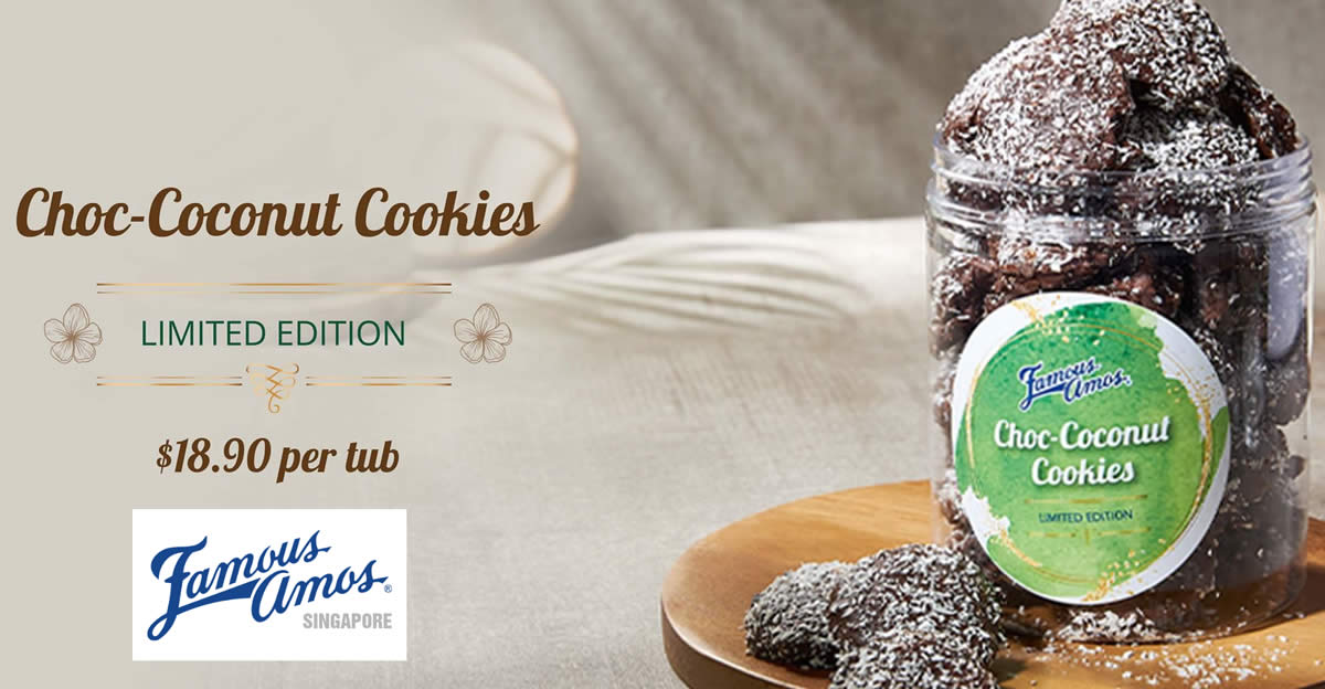 Featured image for Famous Amos S'pore is offering 25% OFF Choc-Coconut Cookies from 20 - 22 Oct 2021